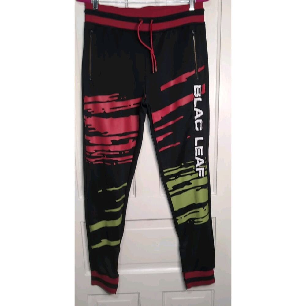 Blac Leaf Splatter Joggers Embroidered Men's L Paintball Logo Skater (960)